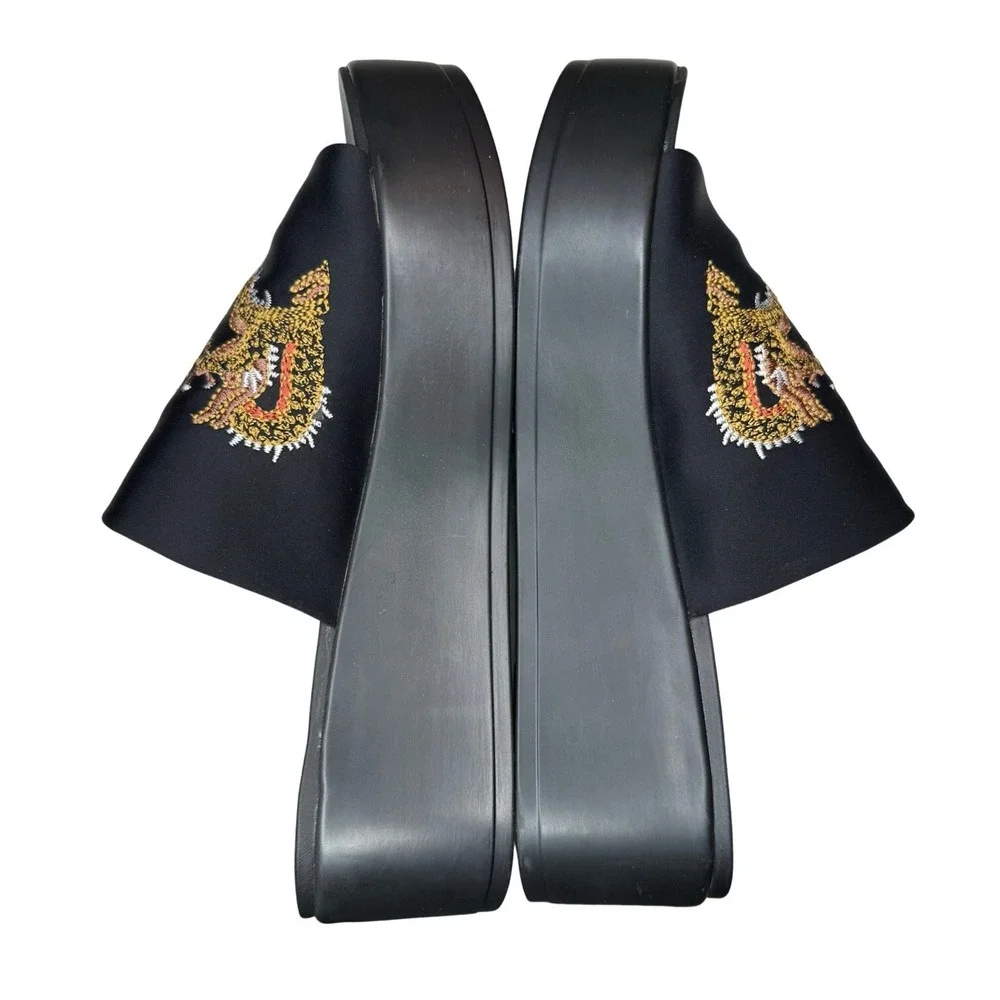 Y2K Bebe Embroidered Dragon Satin Platform Slides Sandals 2000s Rave Size‎ 8